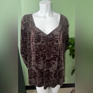 KIARA Plus Size 2X Damask Velvet Blouse | Whimsigoth Dark Plum & Silver Top